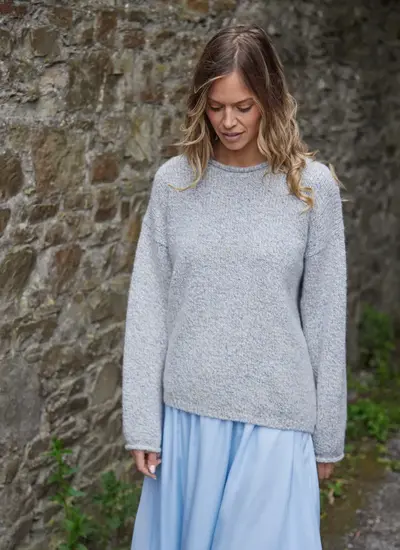 Fisherman Alpaca Roll Neck Sweater in Thistle